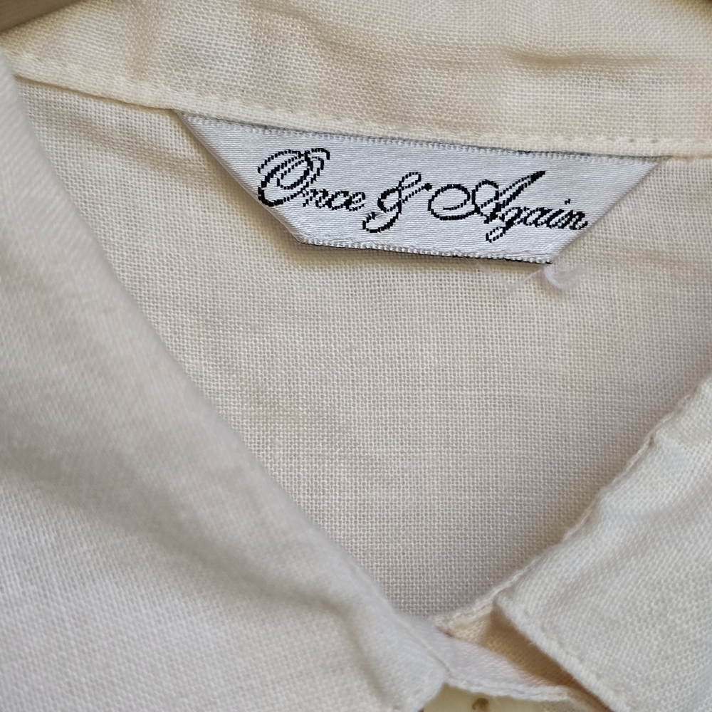 Once & Again 100% Linen Sleeveless Embroidered Button Down Cream Blouse XL - Picture 9 of 15